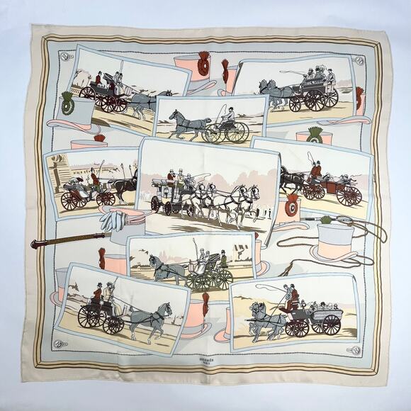 Hermes Carre 90 Mail-Coach 100% Silk Scarf Hugo Gryker With Stains Vintage 1984 - Picture 1 of 16